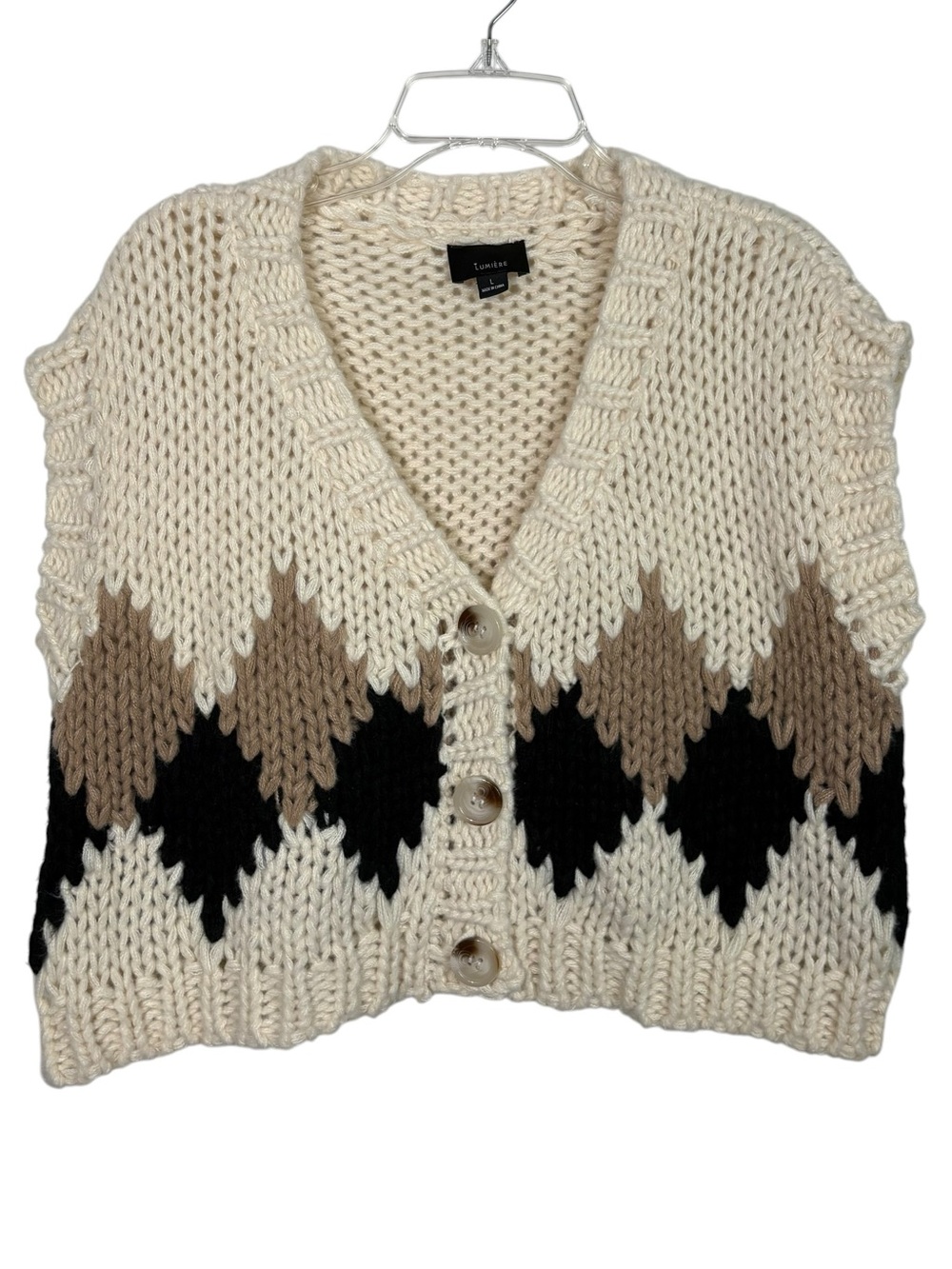 Lumiere Brown Tan Chunky Knit Boxy Front Sleeveless Sweater Vest Large L Office